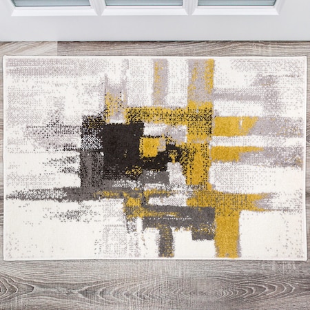 World Rug Gallery Contemporary Modern Abstract Area Rug 2' x 3' Gold 950GOLD2X3